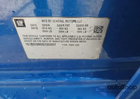 2016 Chevrolet Cruze Premier Auto from USA, damaged, VIN 1G1BG5SM3G7260937